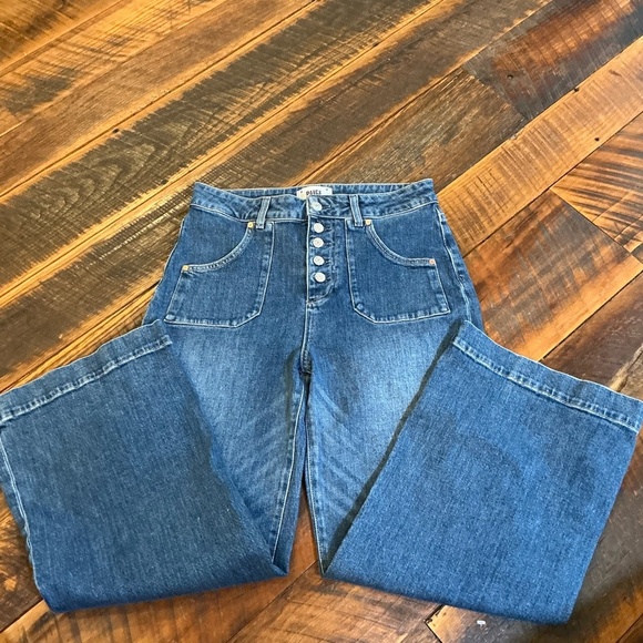 Paige Anessa Exposed Button Fly Wide Leg Jeans Blue Size 28 High Rise - Picture 10 of 14